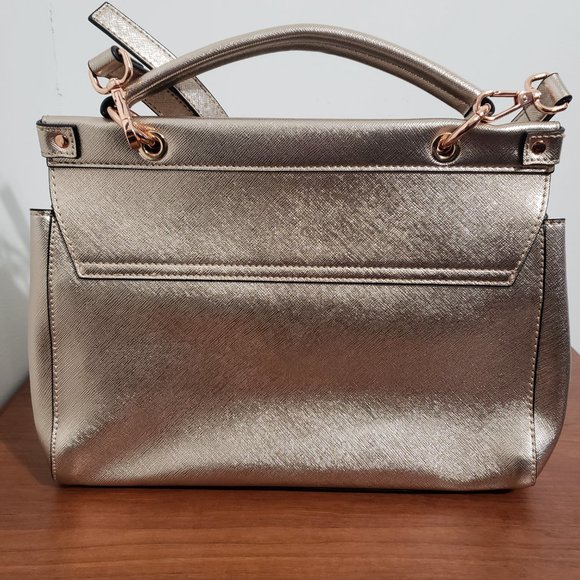 Guess Shoulder Bag Purse Adjustable Strap Rose Gold Metal Hardware Pom Pom NWOT - Picture 2 of 9